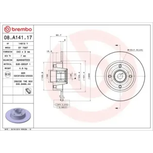 BREMBO 08.A141.17 Disco de freno (Unidad)