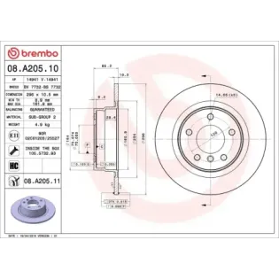 BREMBO 08.A205.10 Disco de freno (Unidad)