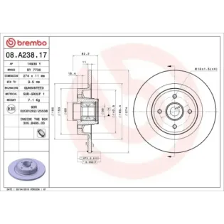 BREMBO 08.A238.17 Disco de freno (Unidad)