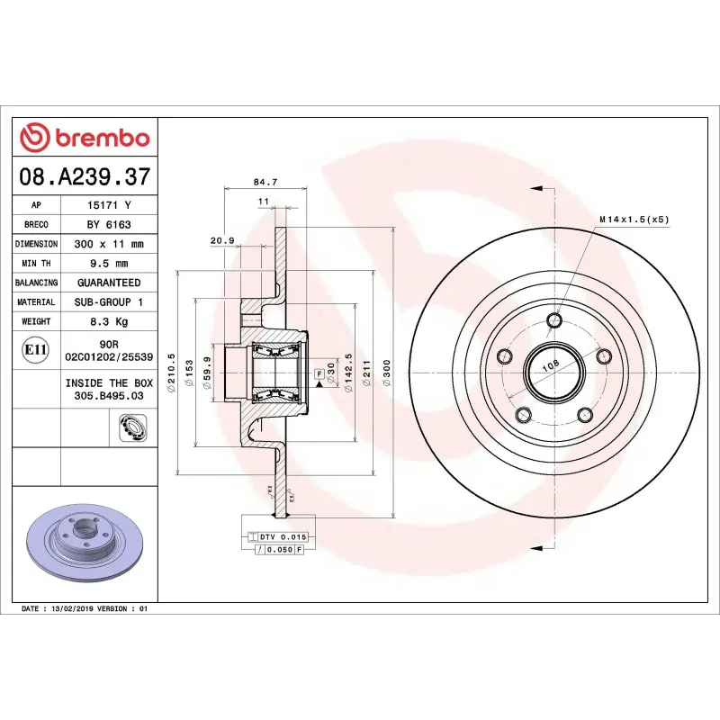 BREMBO 08.A239.37 Disco de freno (Unidad)