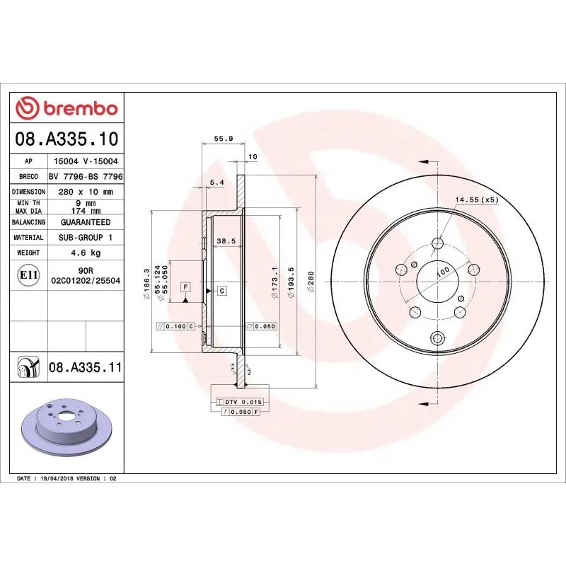 BREMBO 08.A335.10 Disco de freno (Unidad)