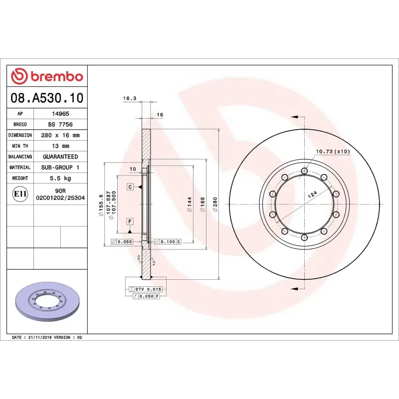 BREMBO 08.A530.10 Disco de freno (Unidad)