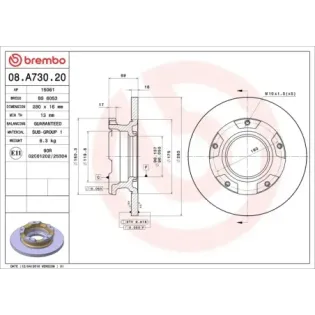 BREMBO 08.A730.20 Disco de freno (Unidad)