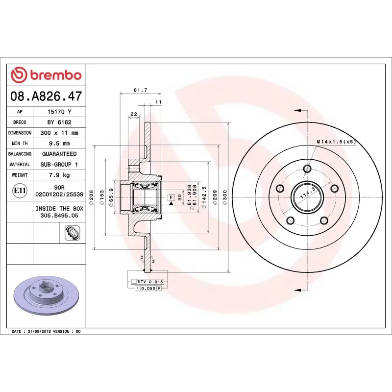 BREMBO 08.A826.47 Disco de freno (Unidad)