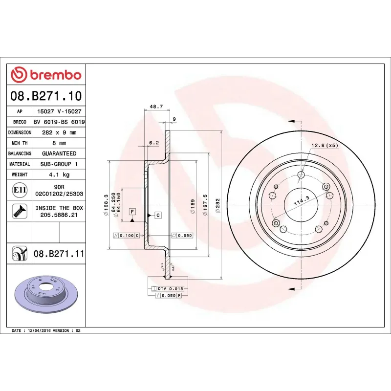 BREMBO 08.B271.10 Disco de freno (Unidad)
