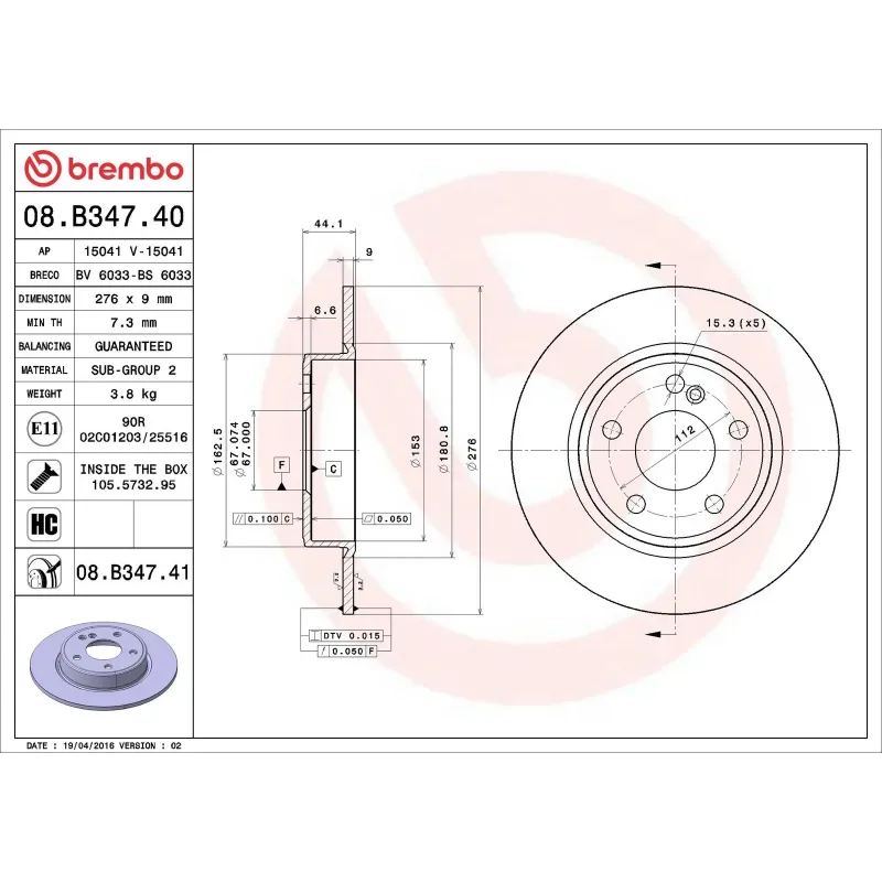 BREMBO 08.B347.40 Disco de freno (Unidad)