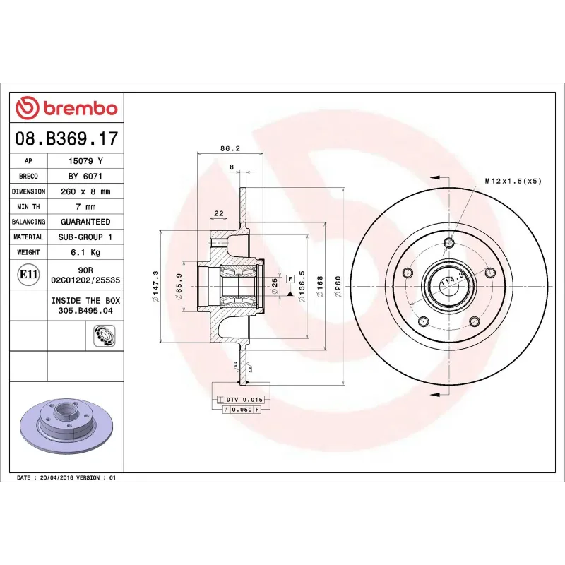BREMBO 08.B369.17 Disco de freno (Unidad)