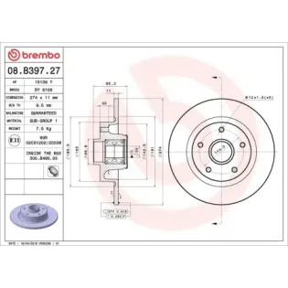 BREMBO 08.B397.27 Disco de freno (Unidad)