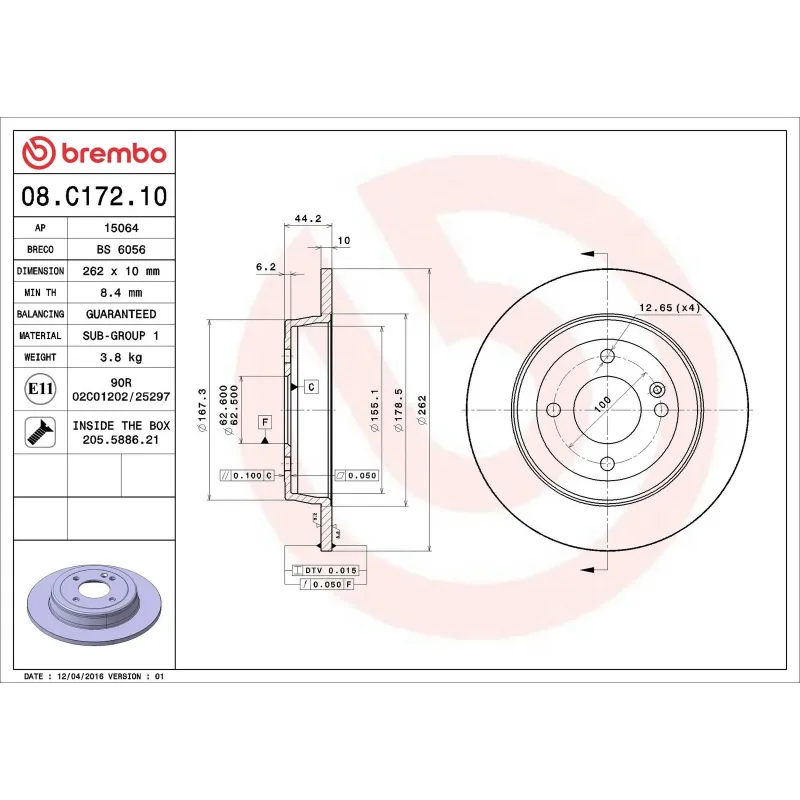 BREMBO 08.C172.10 Disco de freno (Unidad)