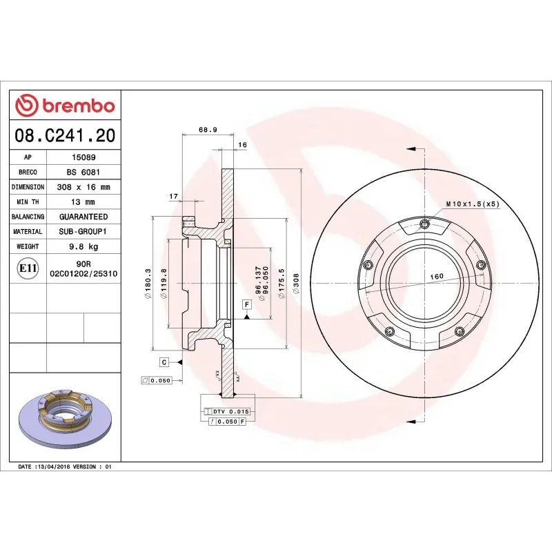 BREMBO 08.C241.20 Disco de freno (Unidad)