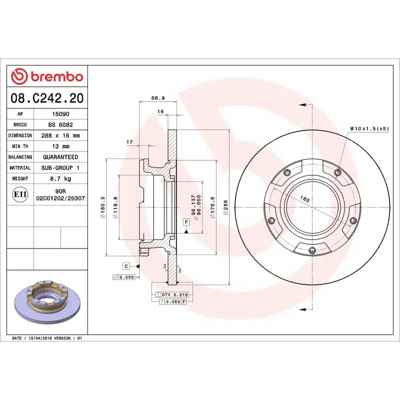 BREMBO 08.C242.20 Disco de freno (Unidad)