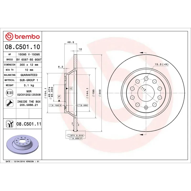 BREMBO 08.C501.11 Disco de freno (Unidad)