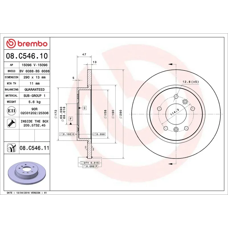 BREMBO 08.C546.11 Disco de freno (Unidad)