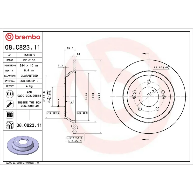 BREMBO 08.C823.11 Disco de freno (Unidad)