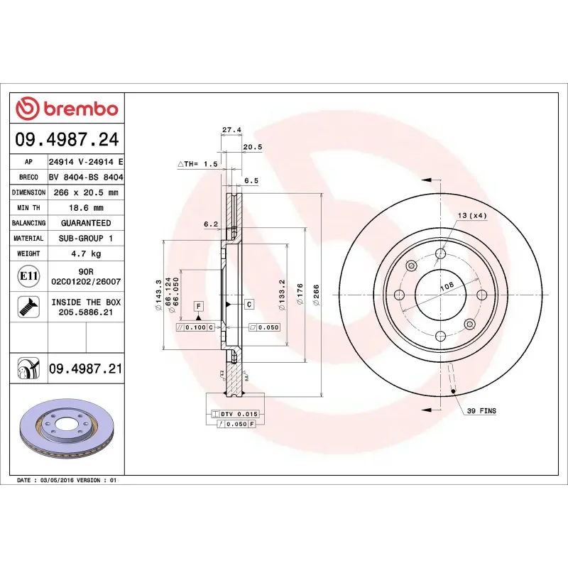 BREMBO 09.4987.24 Disco de freno (Unidad)