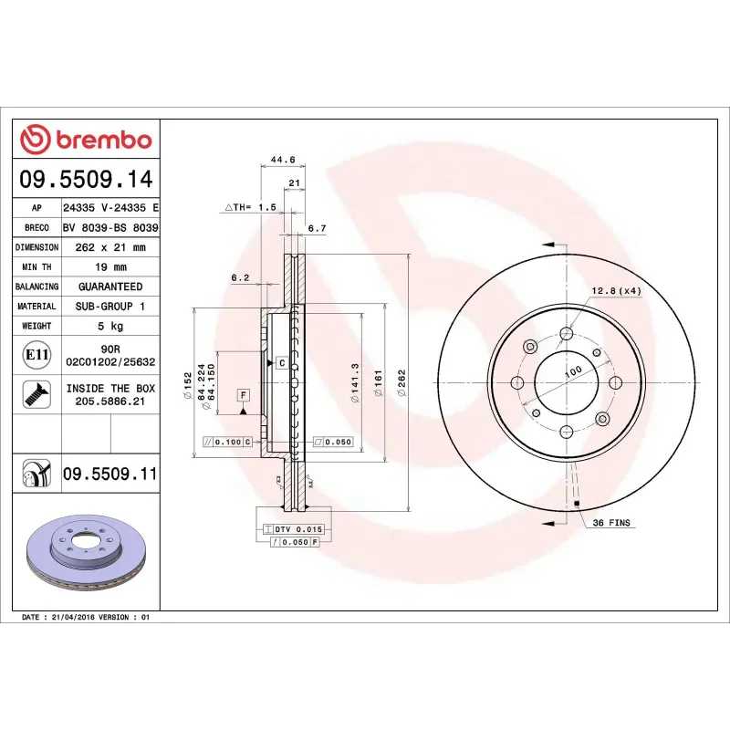 BREMBO 09.5509.14 Disco de freno (Unidad)