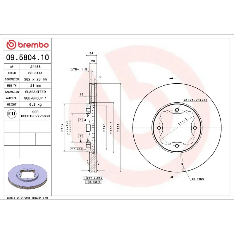 BREMBO 09.5804.10 Disco de freno (Unidad)