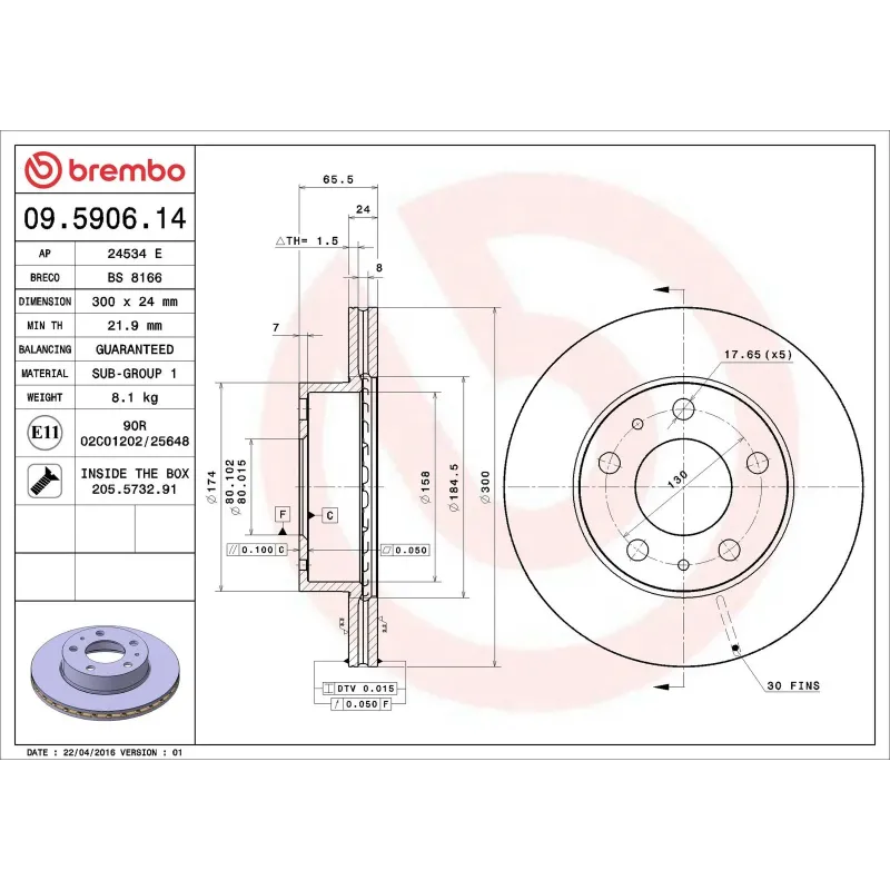 BREMBO 09.5906.14 Disco de freno (Unidad)