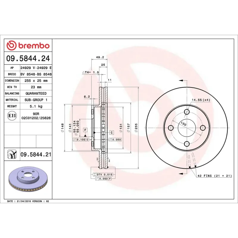 BREMBO 09.5844.24 Disco de freno (Unidad)