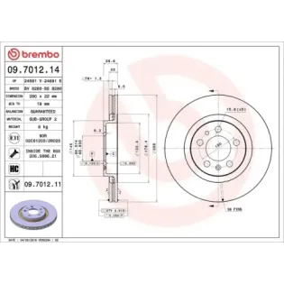 BREMBO 09.7012.14 Disco de freno (Unidad)