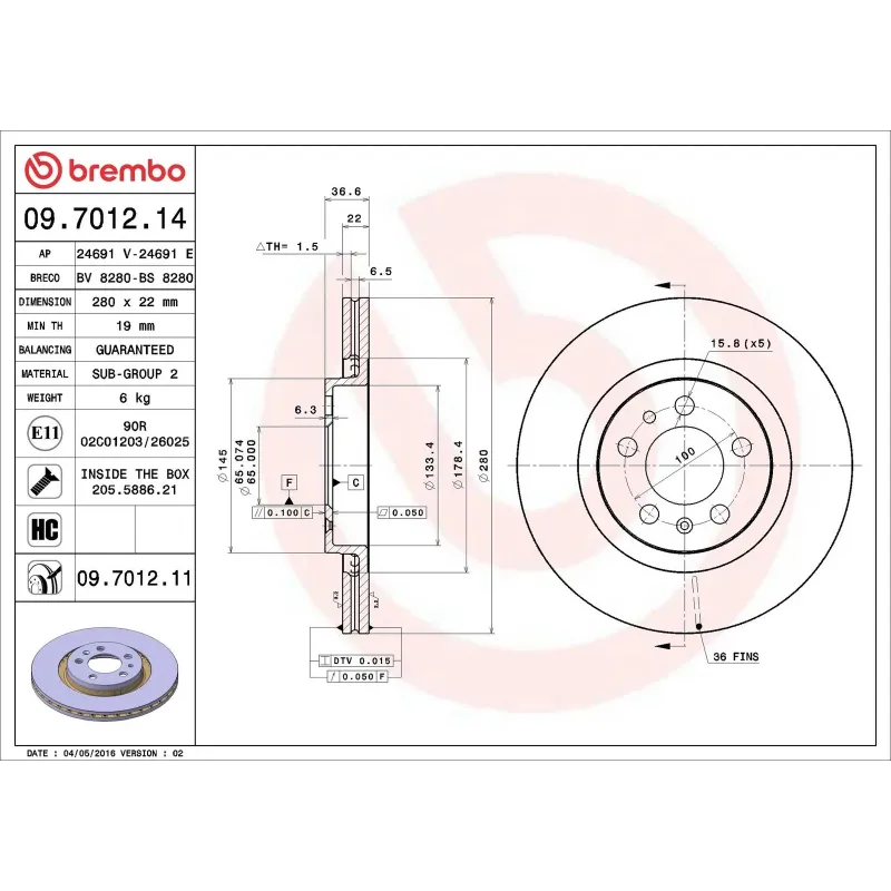 BREMBO 09.7012.14 Disco de freno (Unidad)