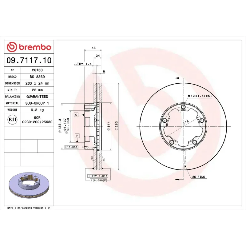 BREMBO 09.7117.10 Disco de freno (Unidad)