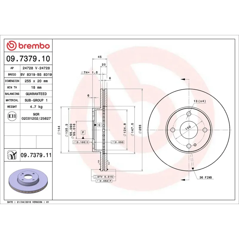 BREMBO 09.7379.10 Disco de freno (Unidad)