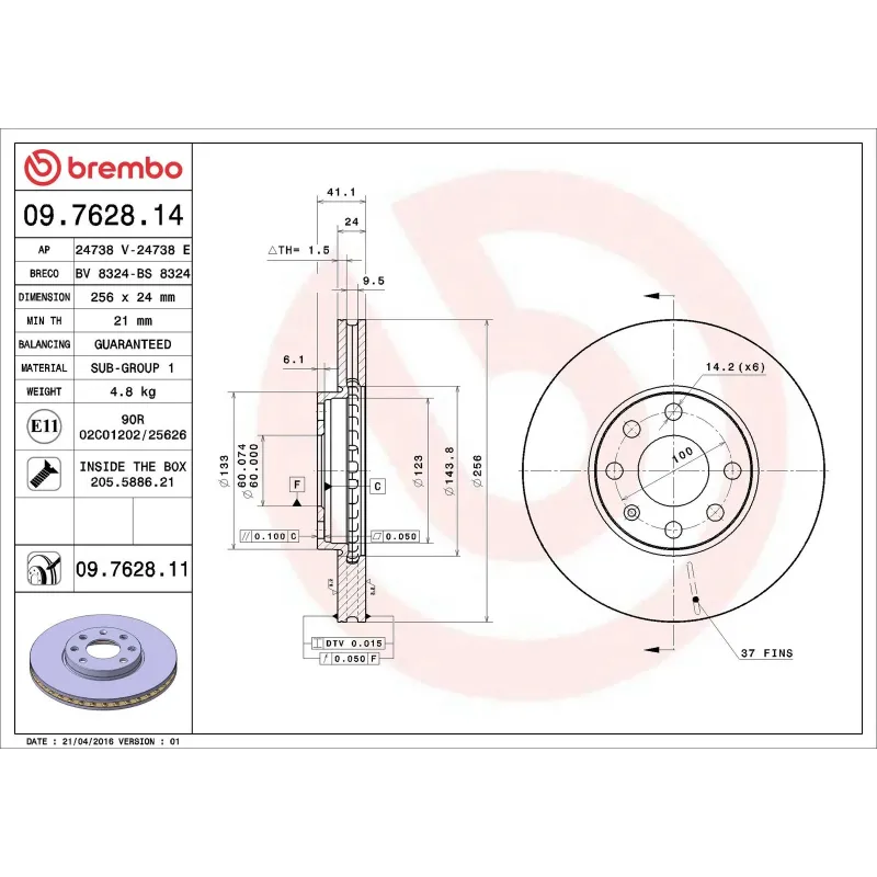 BREMBO 09.7628.14 Disco de freno (Unidad)