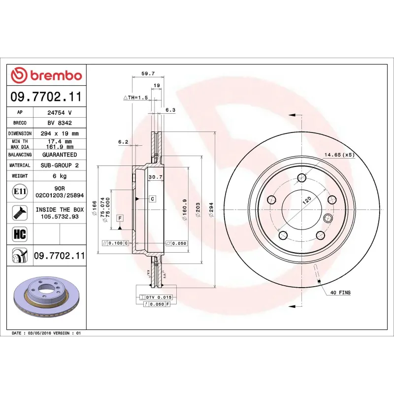 BREMBO 09.7702.11 Disco de freno (Unidad)
