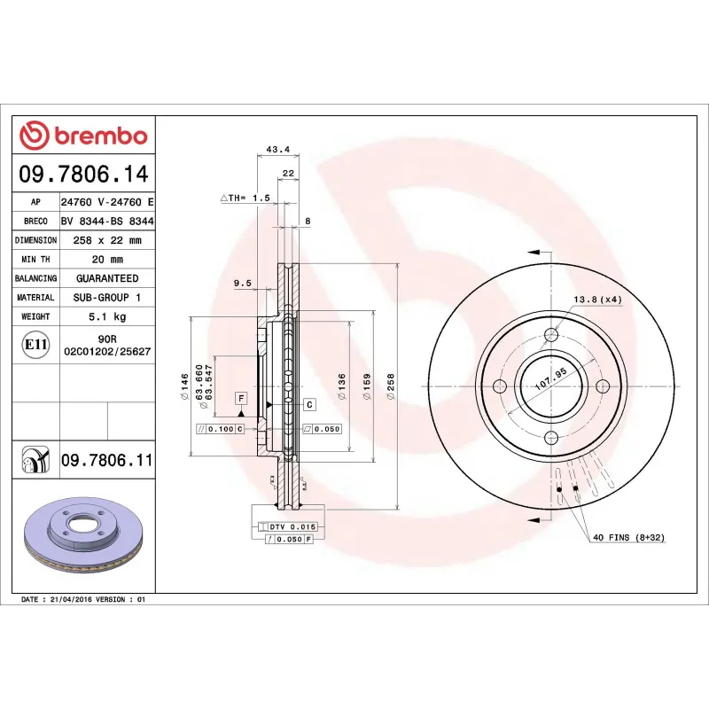 BREMBO 09.7806.14 Disco de freno (Unidad)