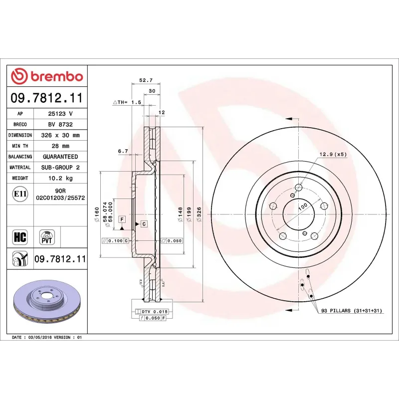 BREMBO 09.7812.11 Disco de freno (Unidad)