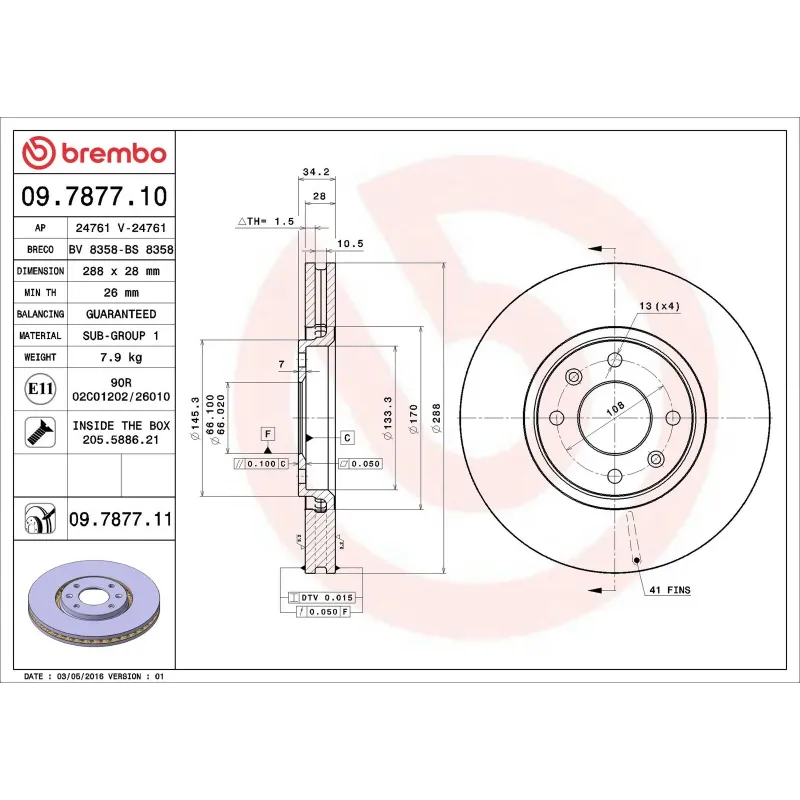 BREMBO 09.7877.10 Disco de freno (Unidad)