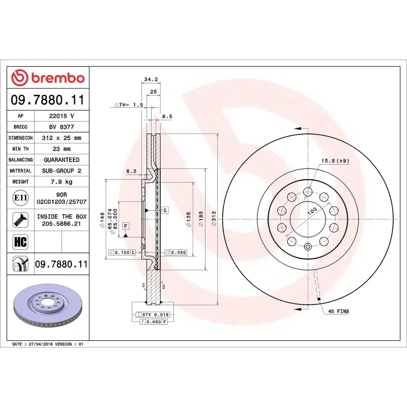 BREMBO 09.7880.11 Disco de freno (Unidad)