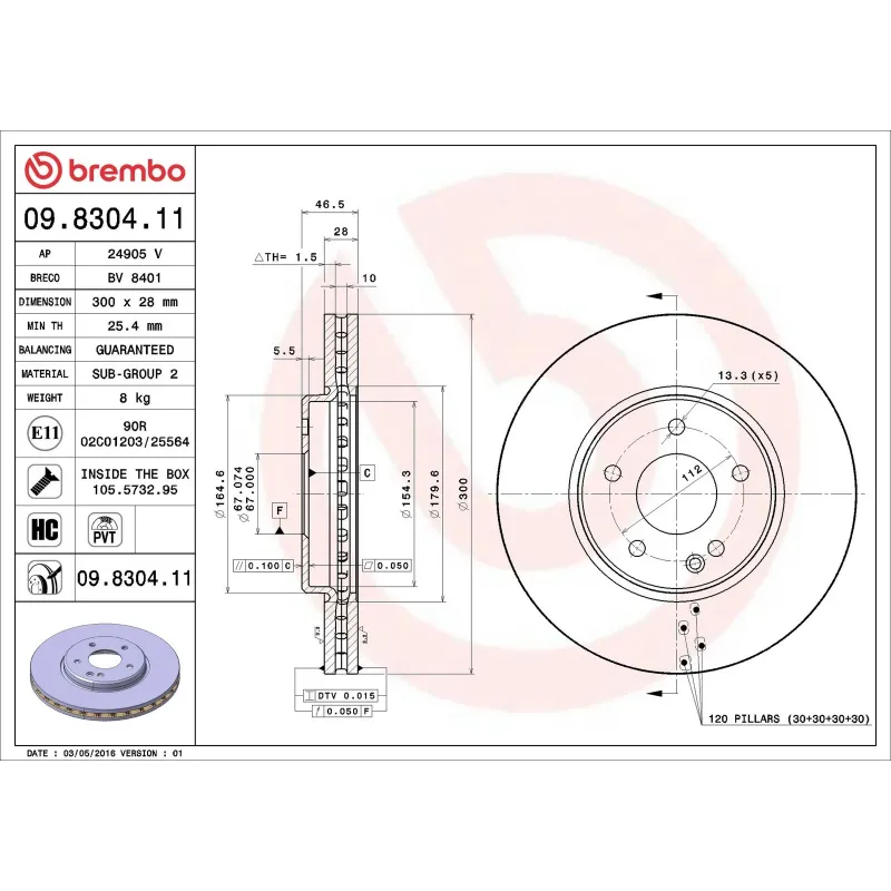BREMBO 09.8304.11 Disco de freno (Unidad)