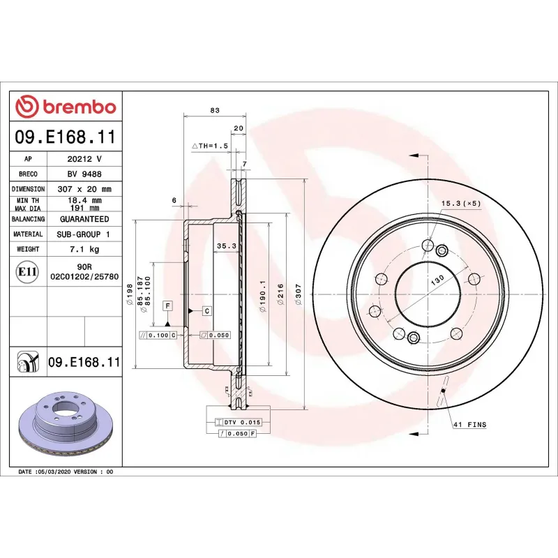 BREMBO 09.E168.11 Disco de freno (Unidad)
