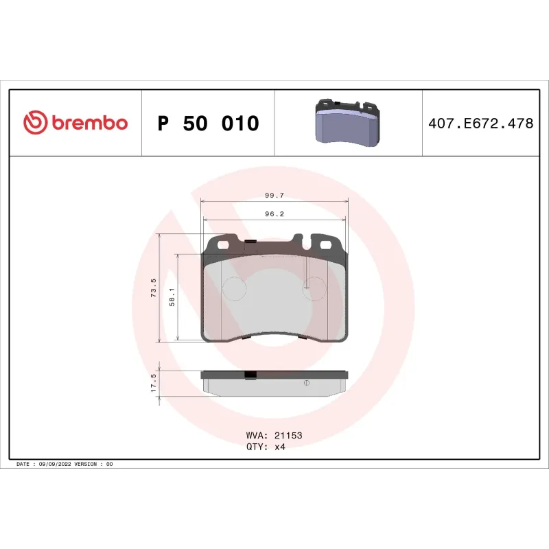 BREMBO P50010 Juego de pastillas de freno