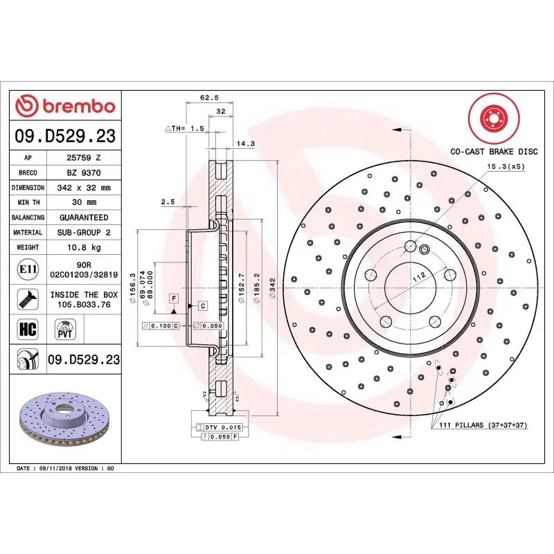 BREMBO 09.D529.23 Disco de freno (Unidad)