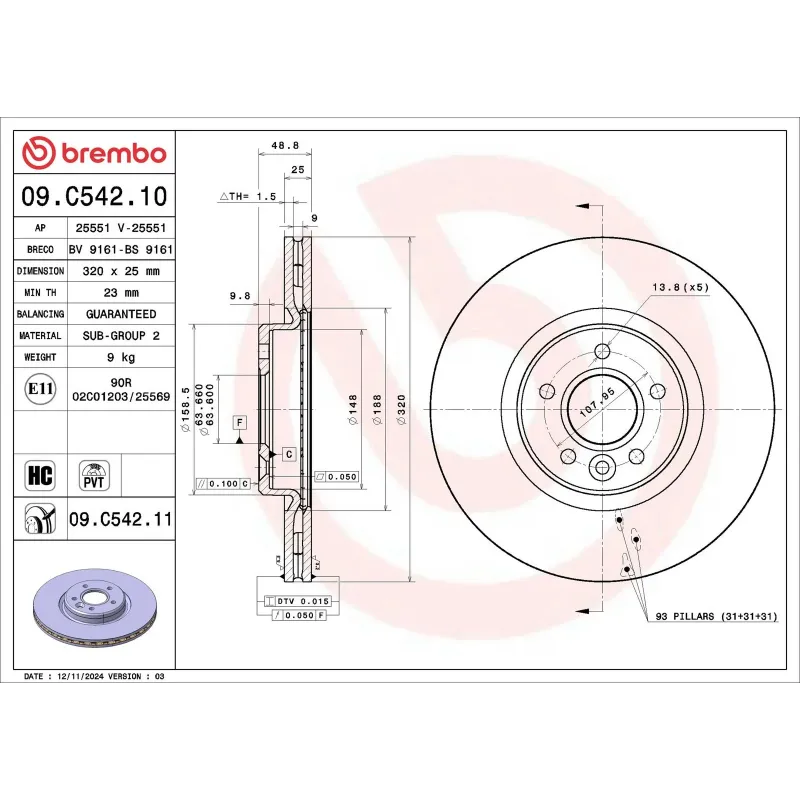 BREMBO 09.C542.11 Disco de freno (Unidad)