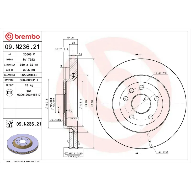 BREMBO 09.N236.21 Disco de freno (Unidad)