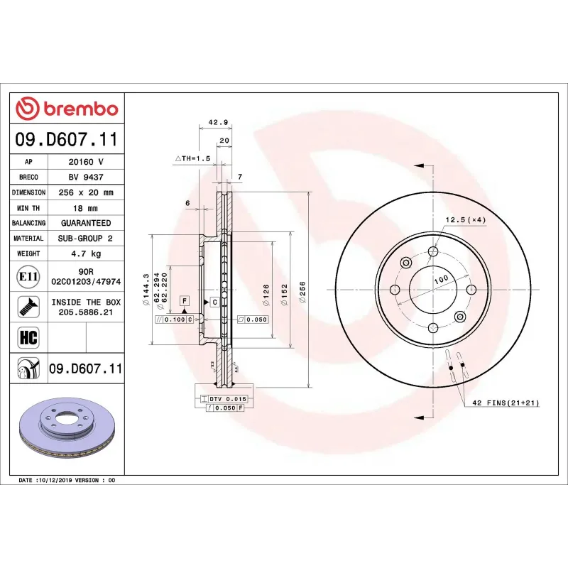 BREMBO 09.D607.11 Disco de freno (Unidad)