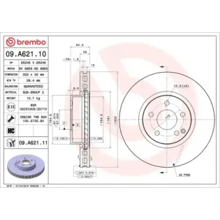 BREMBO 09.A621.10 Disco de freno (Unidad)