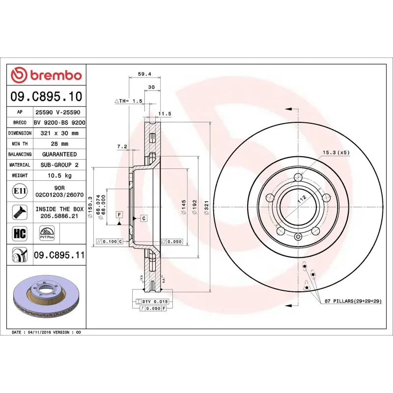 BREMBO 09.C895.11 Disco de freno (Unidad)