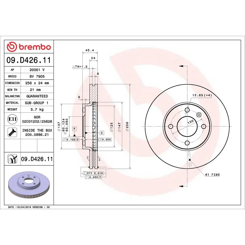 BREMBO 09.D426.11 Disco de freno (Unidad)