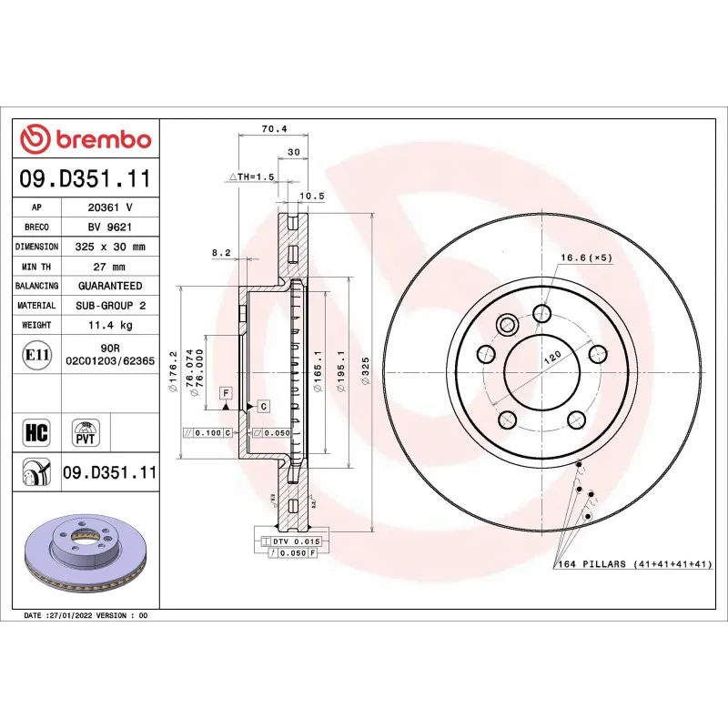 BREMBO 09.D351.11 Disco de freno (Unidad)