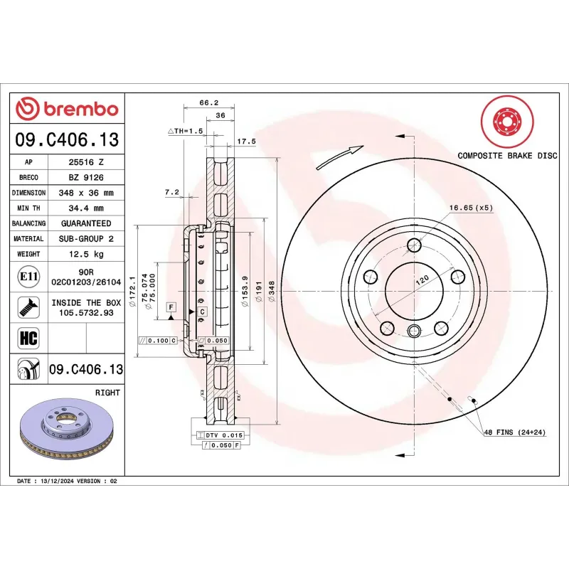 BREMBO 09.C406.13 Disco de freno (Unidad)