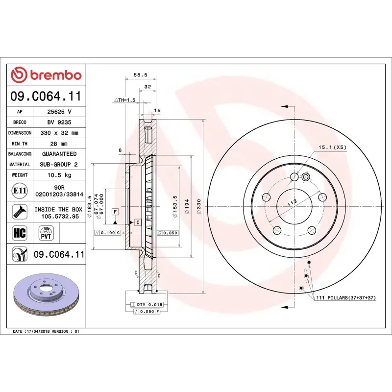 BREMBO 09.C064.11 Disco de freno (Unidad)