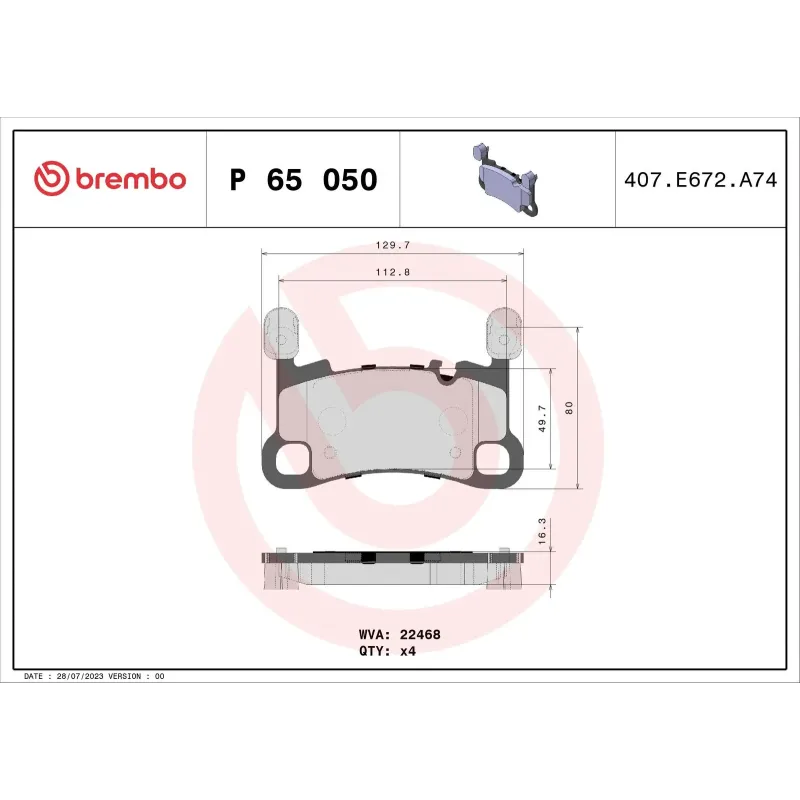 BREMBO P65050 Juego de pastillas de freno