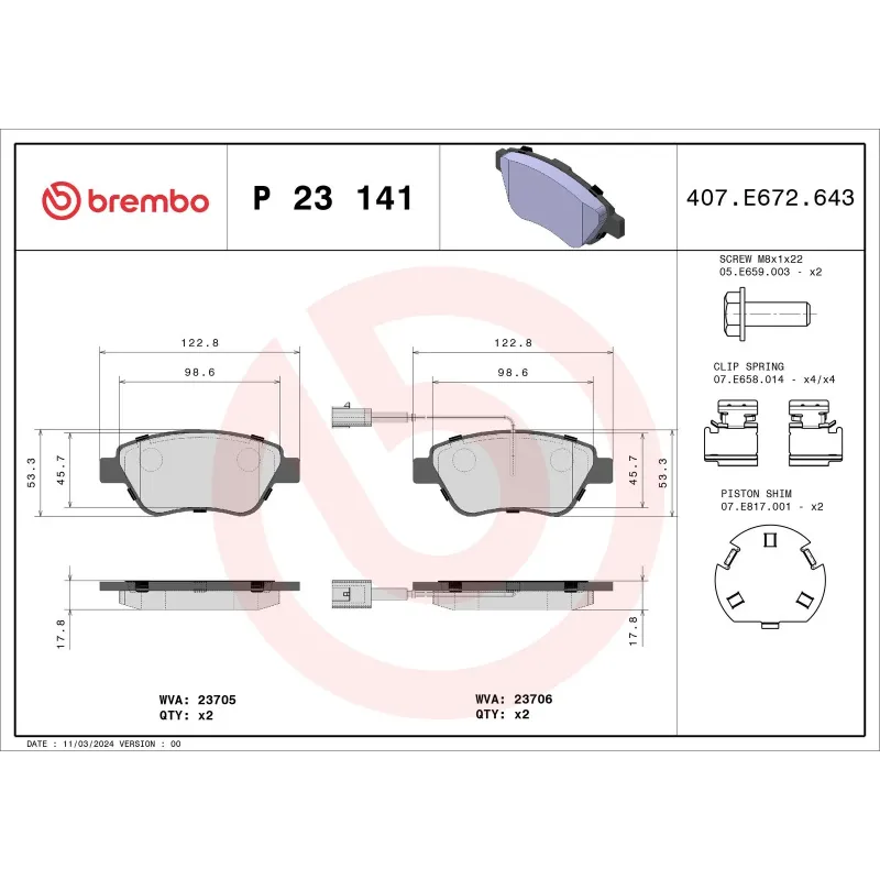 BREMBO P23141 Juego de pastillas de freno