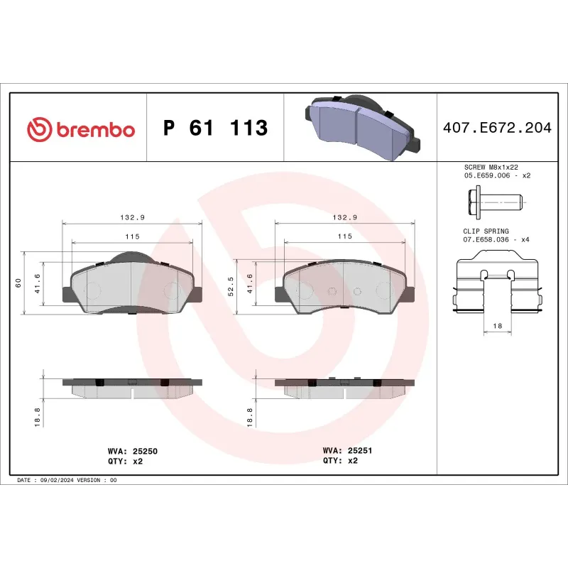 BREMBO P61113 Juego de pastillas de freno
