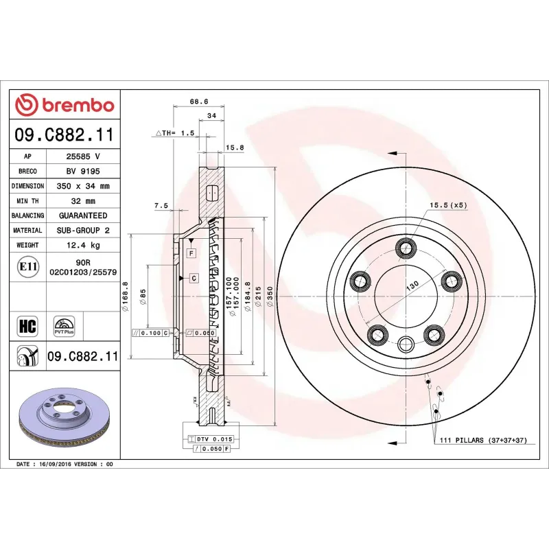 BREMBO 09.C882.11 Disco de freno (Unidad)
